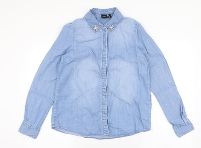 Vera Moda Womens Blue  Lyocell Basic Button-Up Size S Collared