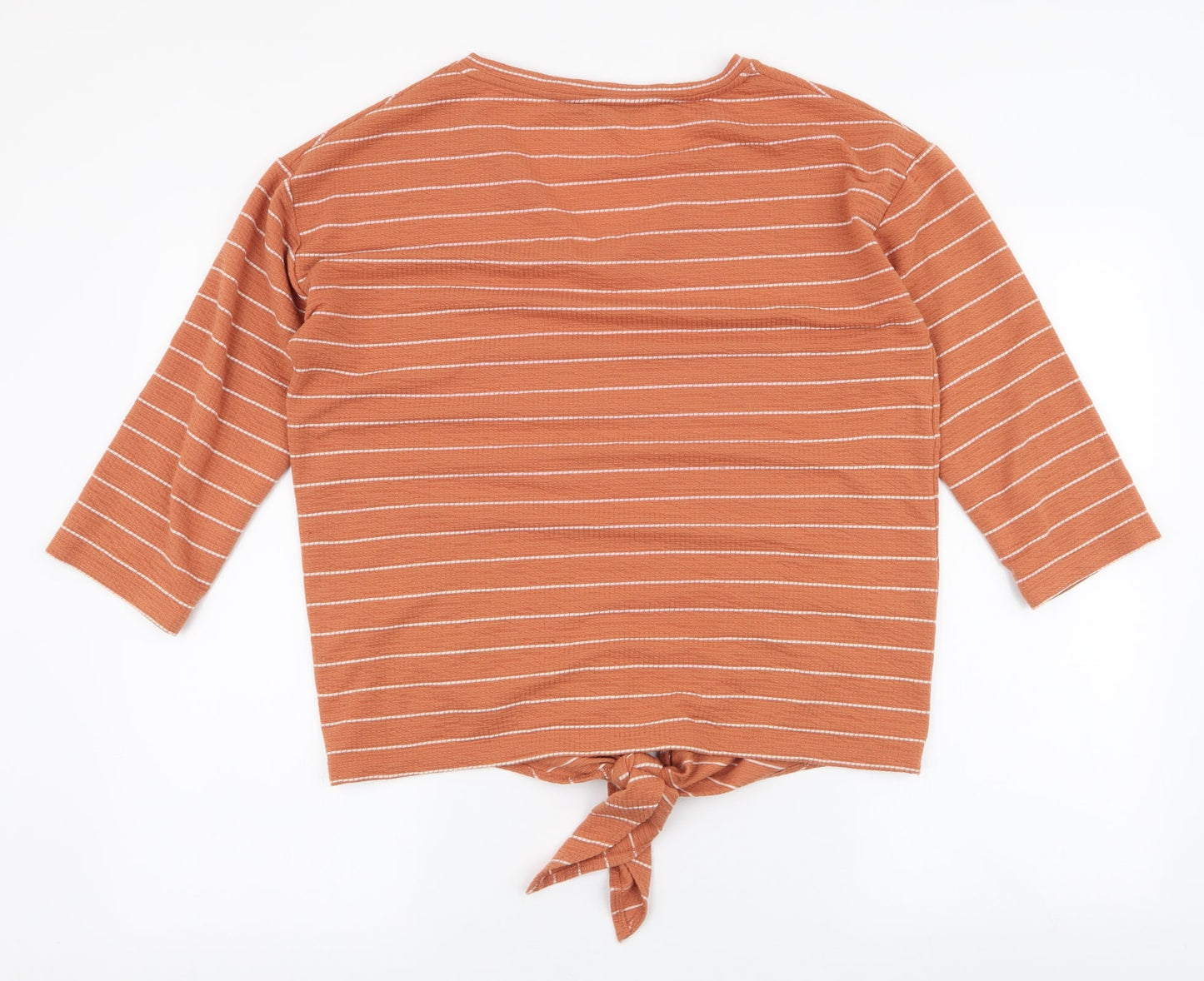 Dunnes Stores Womens Orange Striped Polyester Jersey Blouse Size M V-Neck