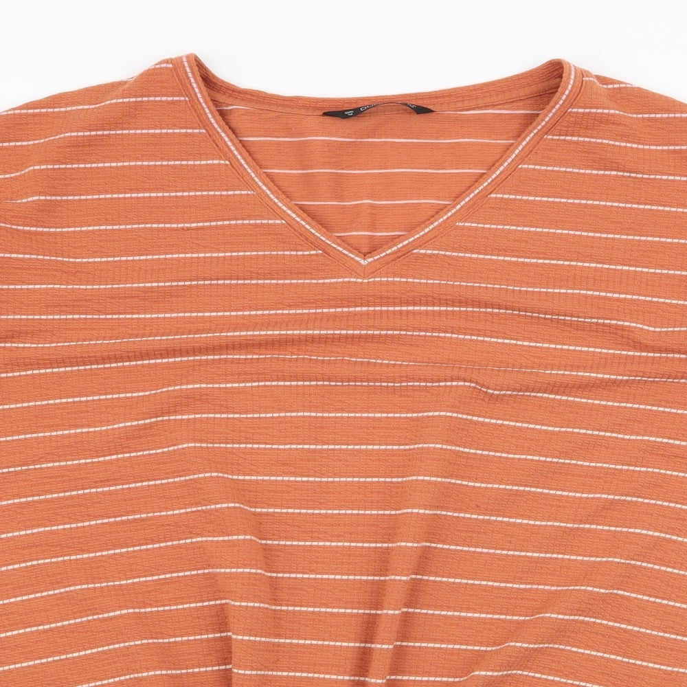 Dunnes Stores Womens Orange Striped Polyester Jersey Blouse Size M V-Neck