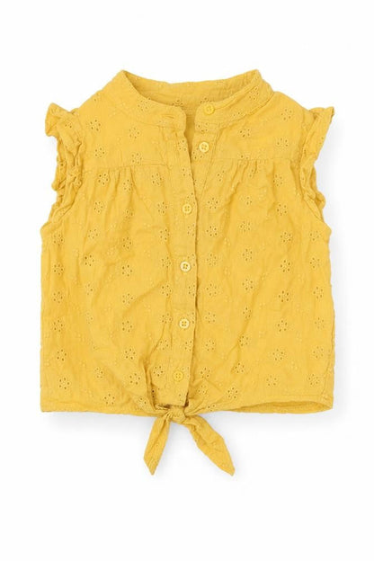 Primark Girls Yellow  100% Cotton Basic Blouse Size 12-18 Months Round Neck Button