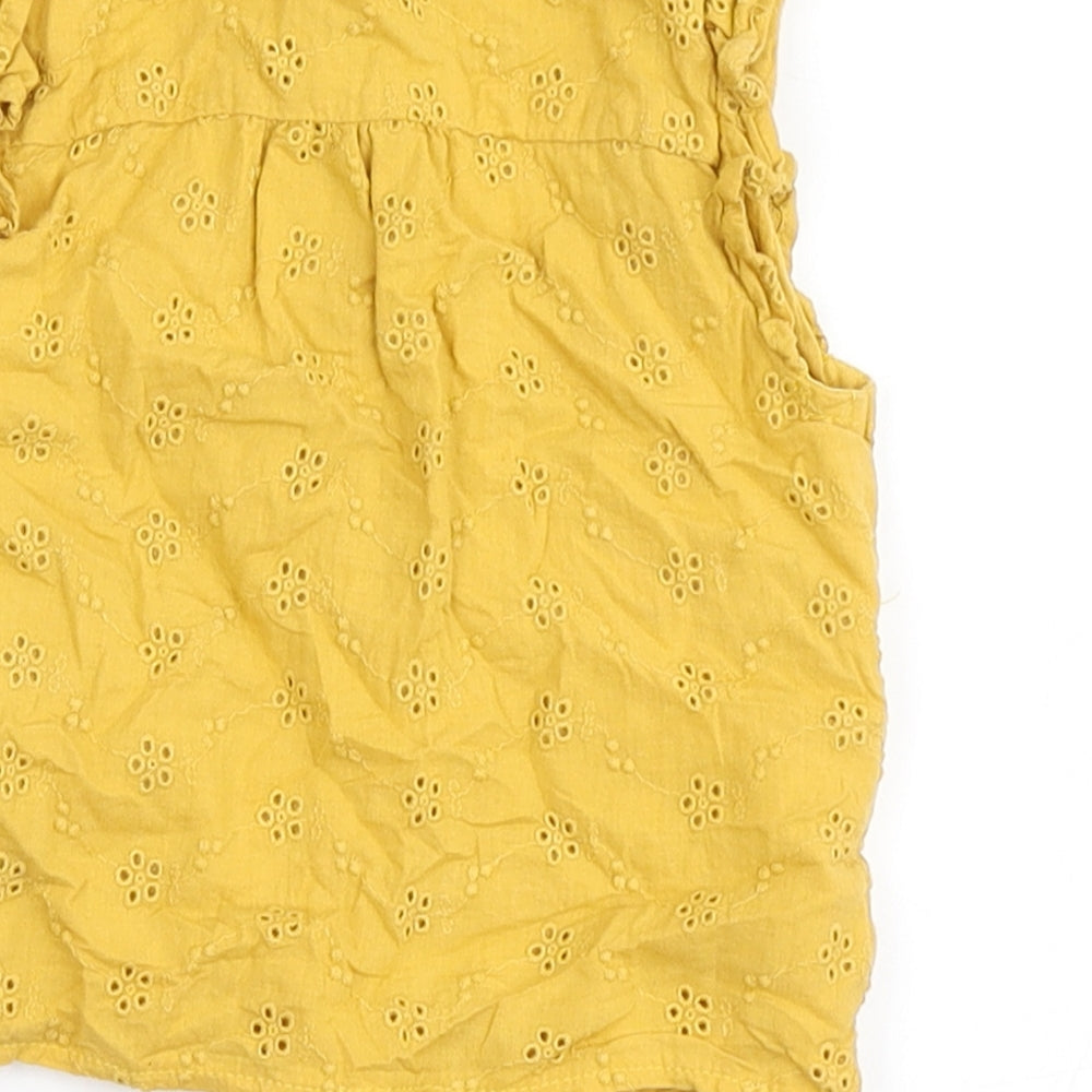 Primark Girls Yellow  100% Cotton Basic Blouse Size 12-18 Months Round Neck Button