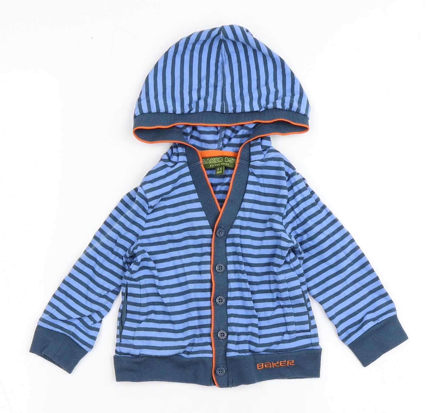 Baker Boy Boys Blue Striped 100% Cotton Cardigan Jumper Size 9-12 Months  Button