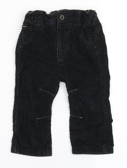 Preloved George Boys Black  100% Cotton Cargo Trousers Size 9-12 Months  Button - Front