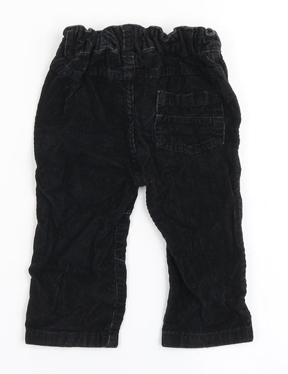Preloved George Boys Black  100% Cotton Cargo Trousers Size 9-12 Months  Button - Back