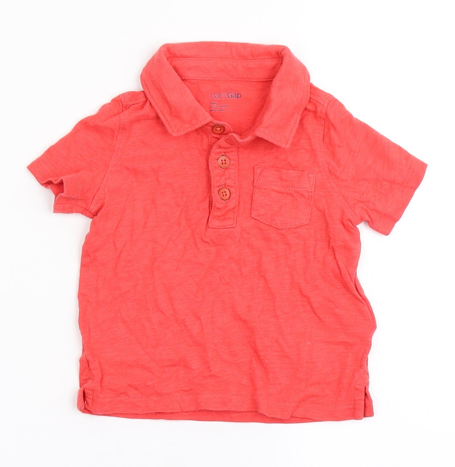 Gap Boys Red  100% Cotton Basic Polo Size 6-9 Months Collared Button - Chest Pocket