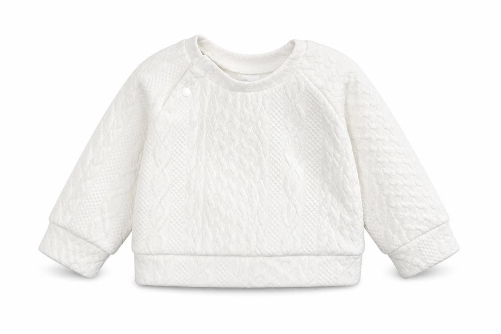 Preworn Girls White Geometric Cotton Pullover Jumper Size 3-6 Months  Button