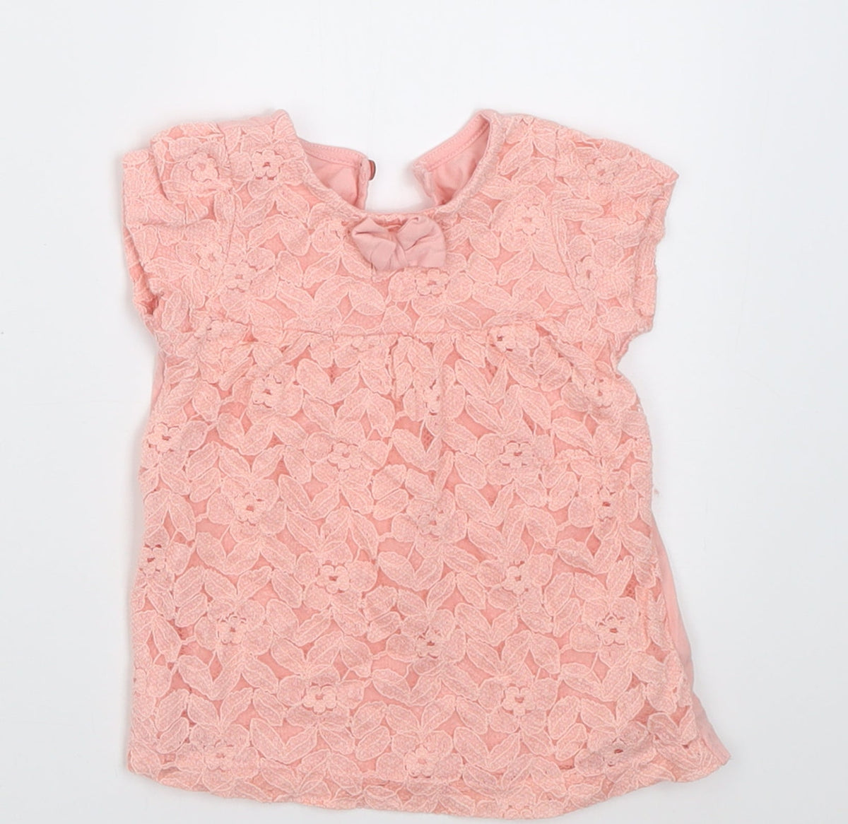 Dunnes Girls Pink Floral Cotton Basic T-Shirt Size 3-6 Months Crew Neck Button