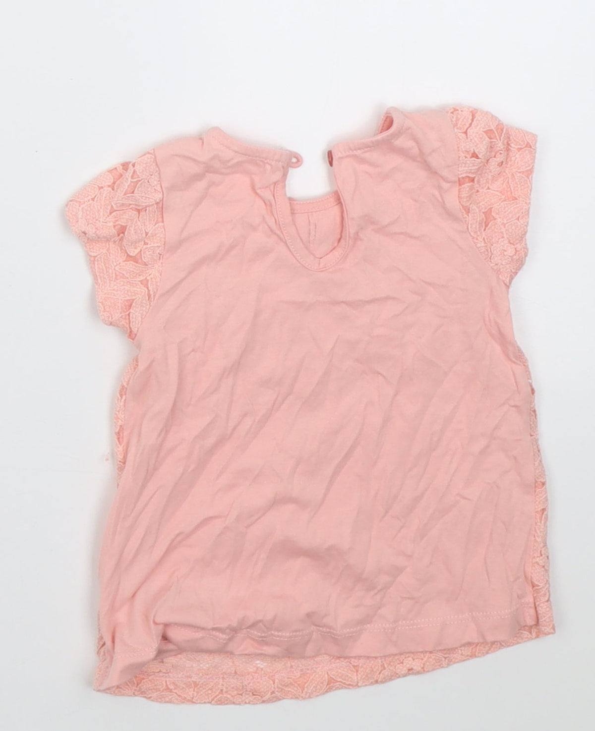 Dunnes Girls Pink Floral Cotton Basic T-Shirt Size 3-6 Months Crew Neck Button