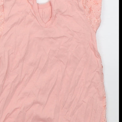 Dunnes Girls Pink Floral Cotton Basic T-Shirt Size 3-6 Months Crew Neck Button