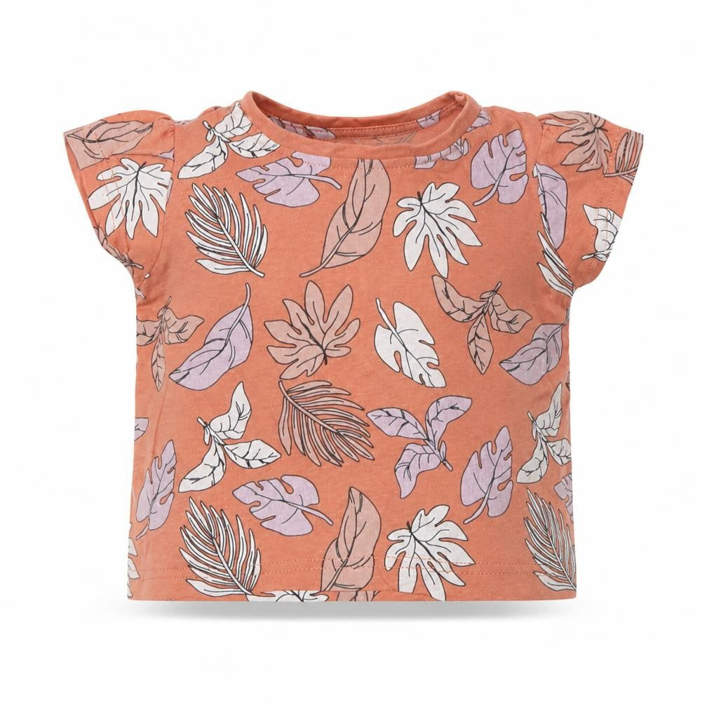 Primark Girls Orange Geometric Cotton Basic T-Shirt Size 9-12 Months Crew Neck Pullover
