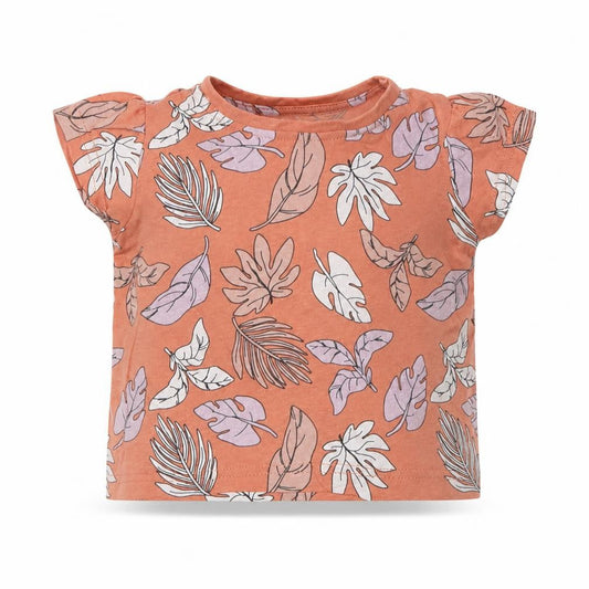 Primark Girls Orange Geometric Cotton Basic T-Shirt Size 9-12 Months Crew Neck Pullover