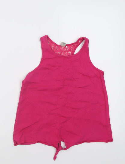 Tu Girls Pink  Cotton Basic Tank Size 11 Years Crew Neck Pullover
