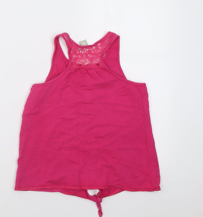 Tu Girls Pink  Cotton Basic Tank Size 11 Years Crew Neck Pullover