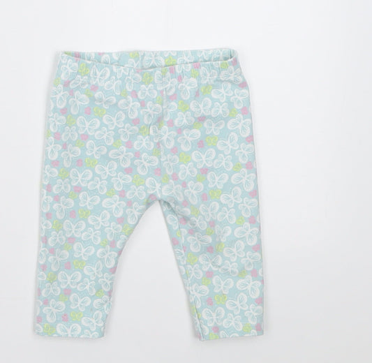 M&Co Girls Blue Geometric Cotton Capri Trousers Size 6-9 Months  Pullover - Butterfly Print