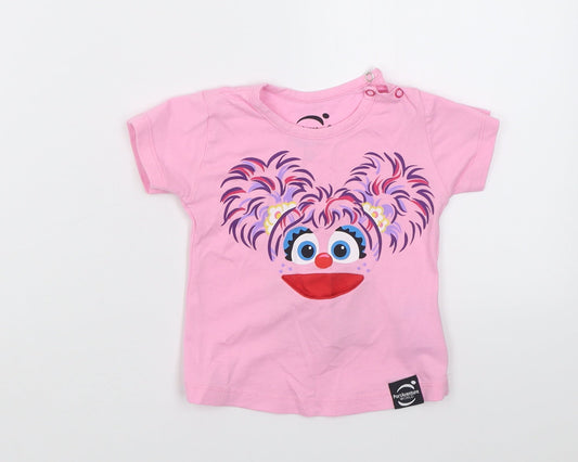 portAventura  Girls Pink  Cotton Basic T-Shirt Size 6-9 Months Crew Neck Pullover