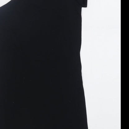 Miss Selfridge Womens Black  Cotton Basic T-Shirt Size 8 One Shoulder