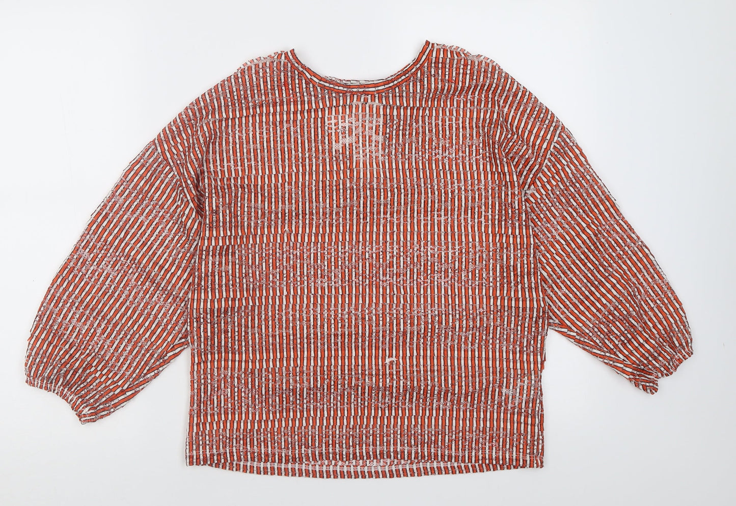 Per Una Womens Orange Striped Polyester Basic T-Shirt Size 8 Crew Neck