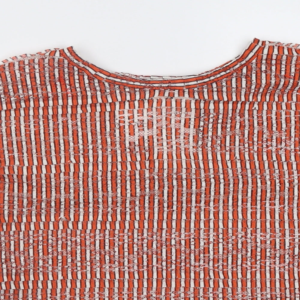 Per Una Womens Orange Striped Polyester Basic T-Shirt Size 8 Crew Neck