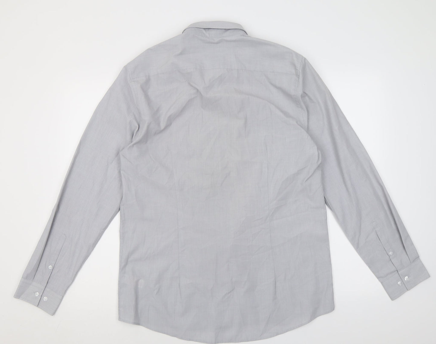F&F Mens Grey  Polyacrylate Fibre  Button-Up Size 16 Collared Button