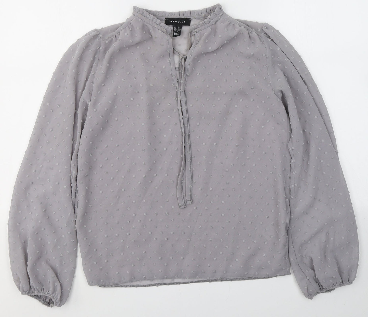 New Look Womens Grey Polka Dot Polyester Basic Blouse Size 6 V-Neck