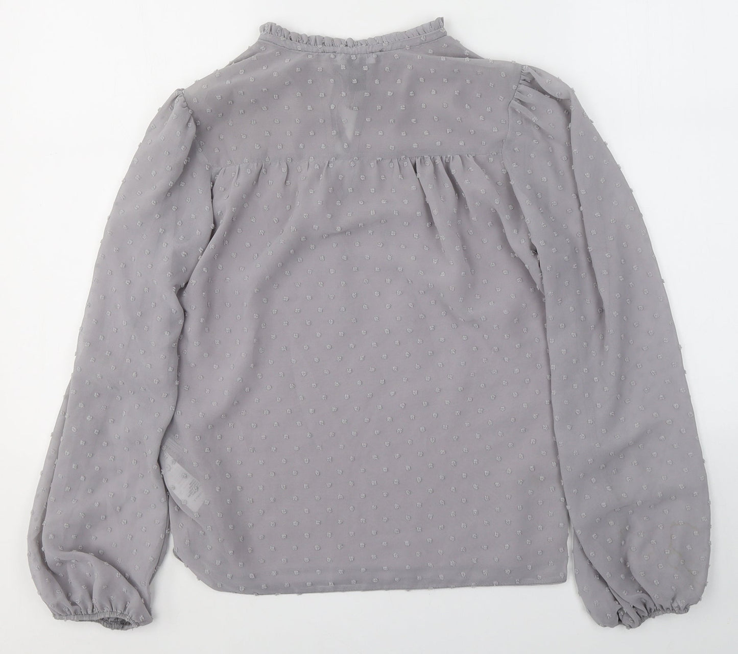 New Look Womens Grey Polka Dot Polyester Basic Blouse Size 6 V-Neck