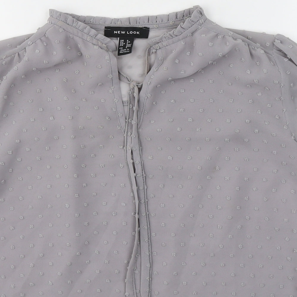 New Look Womens Grey Polka Dot Polyester Basic Blouse Size 6 V-Neck