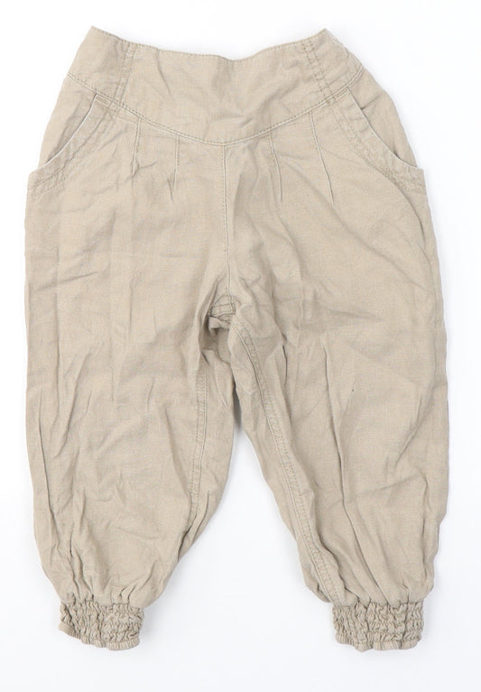 George Girls Beige  Linen Carrot Trousers Size 7-8 Years  Regular  - cropped