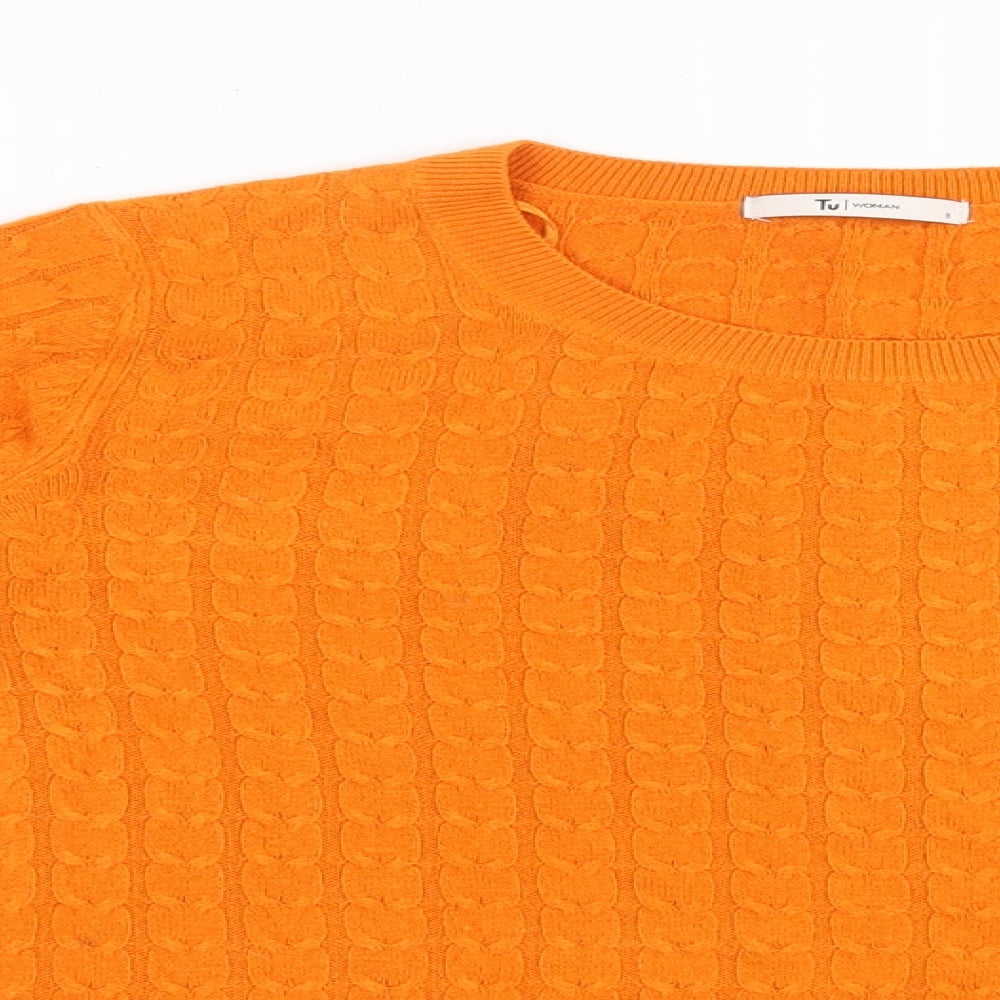 TU Womens Orange Round Neck  Acrylic Pullover Jumper Size 8