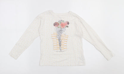 Dunnes Girls White Polka Dot 100% Cotton Basic T-Shirt Size 7 Years Round Neck Pullover