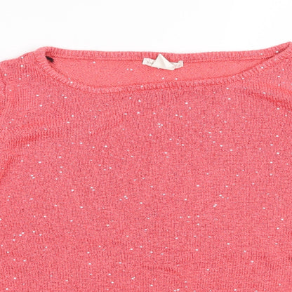 H&M Womens Pink Boat Neck  Polyester Pullover Jumper Size M