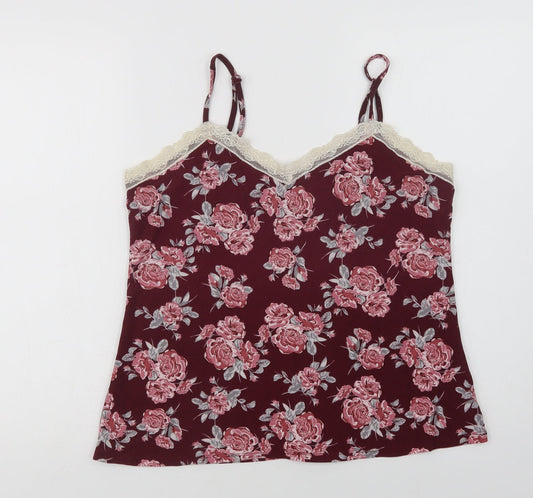 Primark Womens Purple Floral Polyester Cami Pyjama Top Size M   - Lace Trim