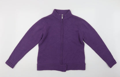EWM Womens Purple Collared  Acrylic Full Zip Jumper Size M