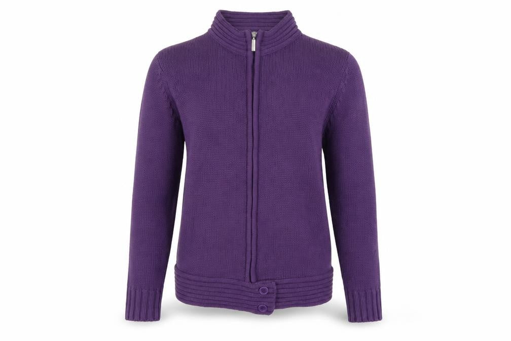 EWM Womens Purple Collared  Acrylic Full Zip Jumper Size M