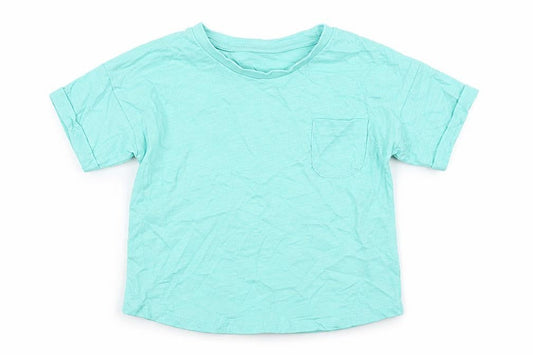 Matalan Girls Blue  Cotton Basic T-Shirt Size 18-24 Months Crew Neck  - Chest Pocket