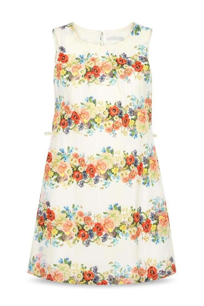 Atmosphere Womens Beige Floral Polyester A-Line  Size 8  Round Neck Button