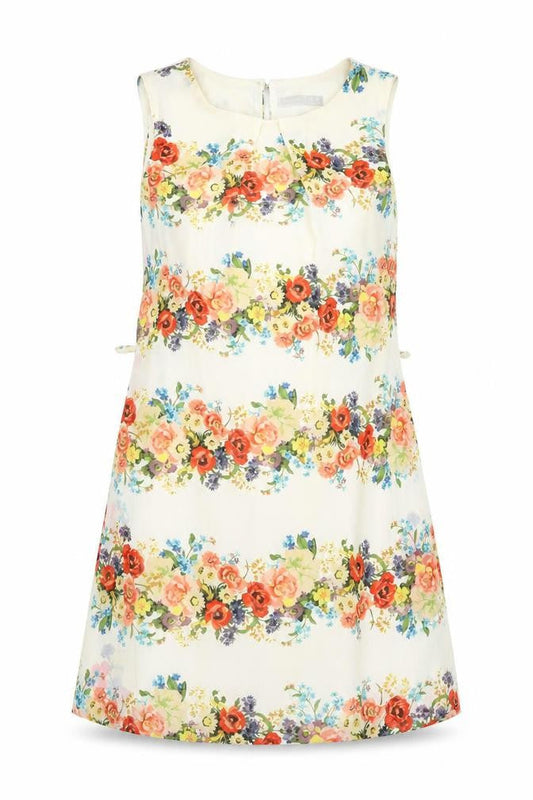 Atmosphere Womens Beige Floral Polyester A-Line  Size 8  Round Neck Button