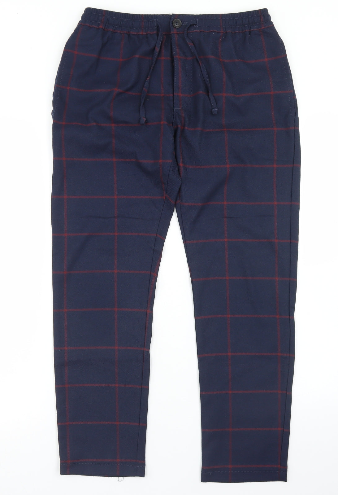 Topman Womens Blue Plaid Polyester Trousers  Size 32 in L32 in Regular Drawstring