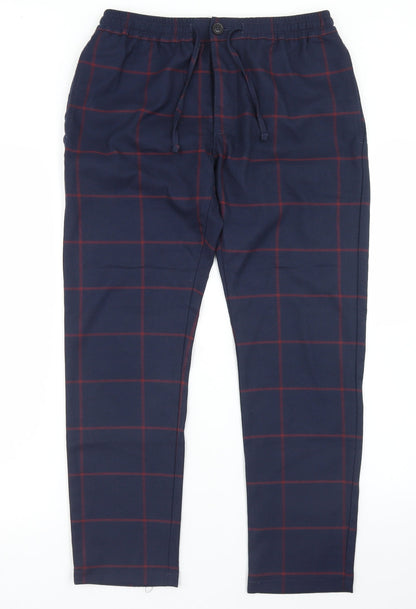 Topman Womens Blue Plaid Polyester Trousers  Size 32 in L32 in Regular Drawstring