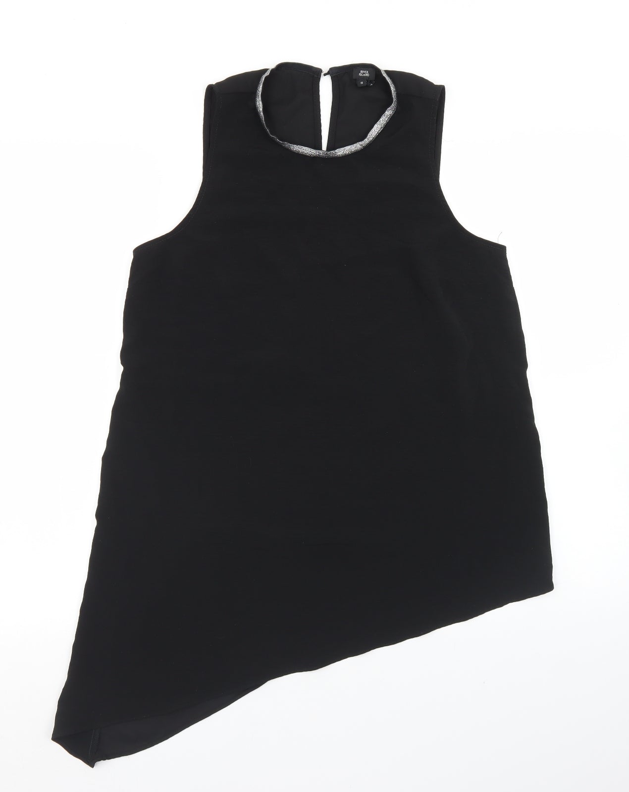 River Island Womens Black  Polyester Basic Blouse Size 10 Round Neck - Hi Low Hem
