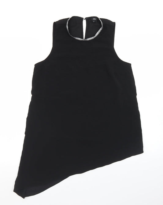 River Island Womens Black  Polyester Basic Blouse Size 10 Round Neck - Hi Low Hem