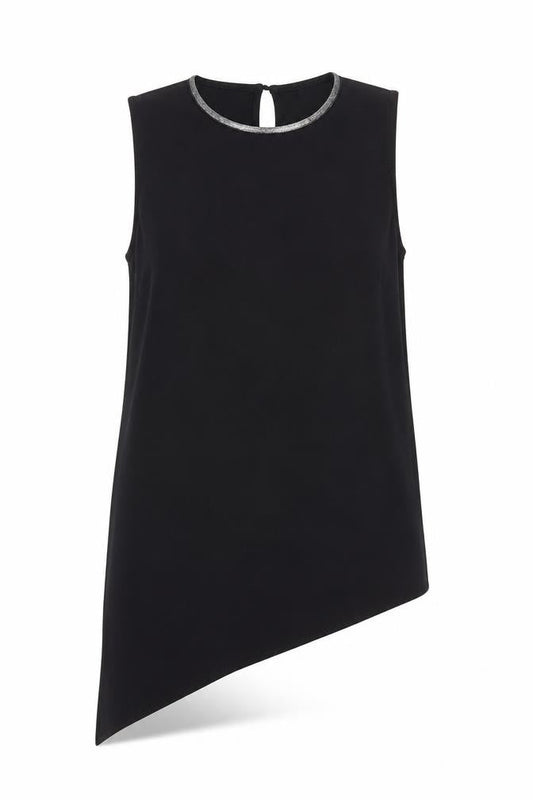 River Island Womens Black  Polyester Basic Blouse Size 10 Round Neck - Hi Low Hem