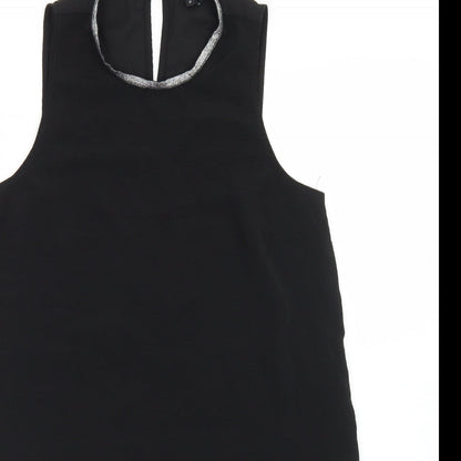 River Island Womens Black  Polyester Basic Blouse Size 10 Round Neck - Hi Low Hem