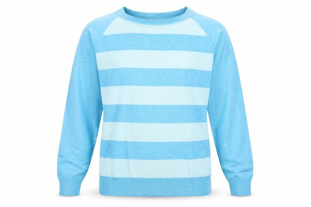Gallery  Mens Blue Crew Neck Striped Viscose Pullover Jumper Size M