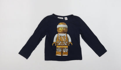 Preloved H&M Boys Blue  Cotton Basic T-Shirt Size 3-4 Years Crew Neck  - Lego - Front