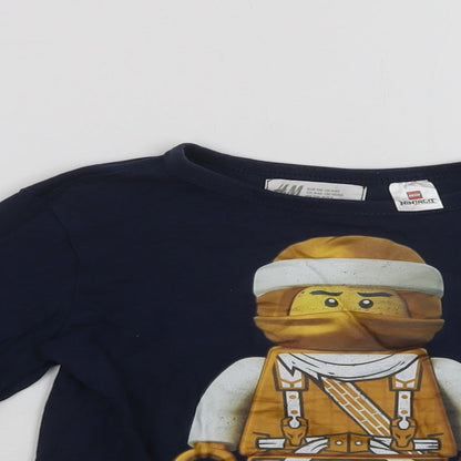 Preloved H&M Boys Blue  Cotton Basic T-Shirt Size 3-4 Years Crew Neck  - Lego - Detail