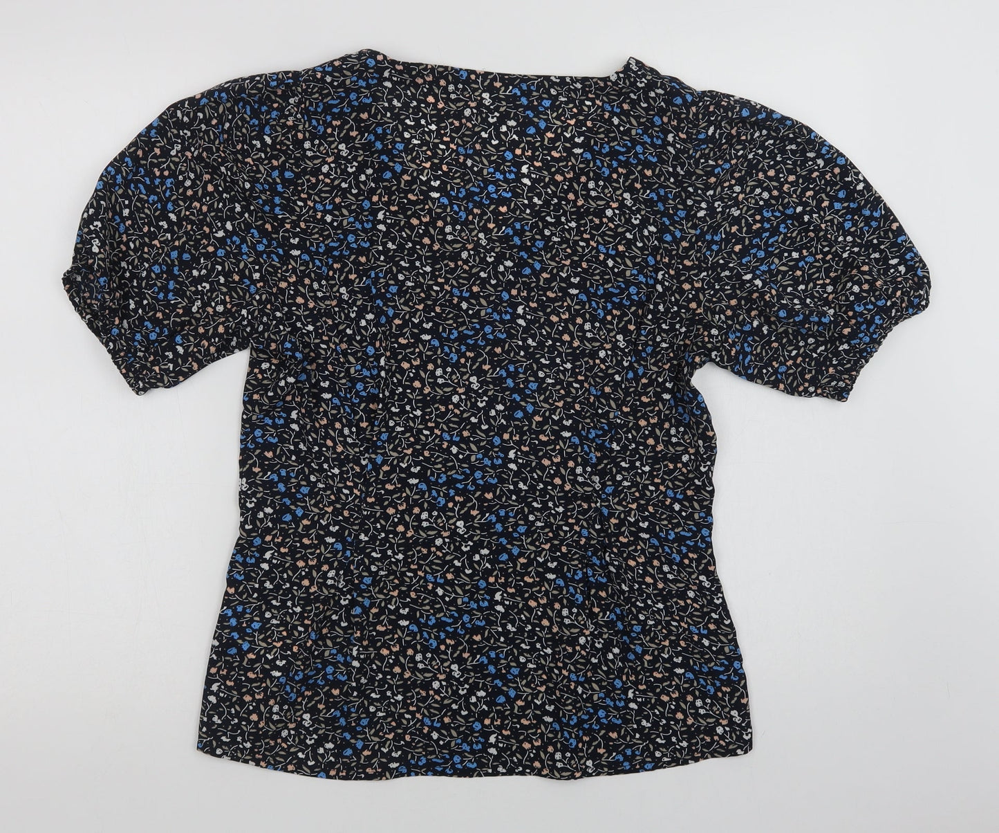 Kaffe Womens Blue Floral Polyester Basic Blouse Size 8 V-Neck