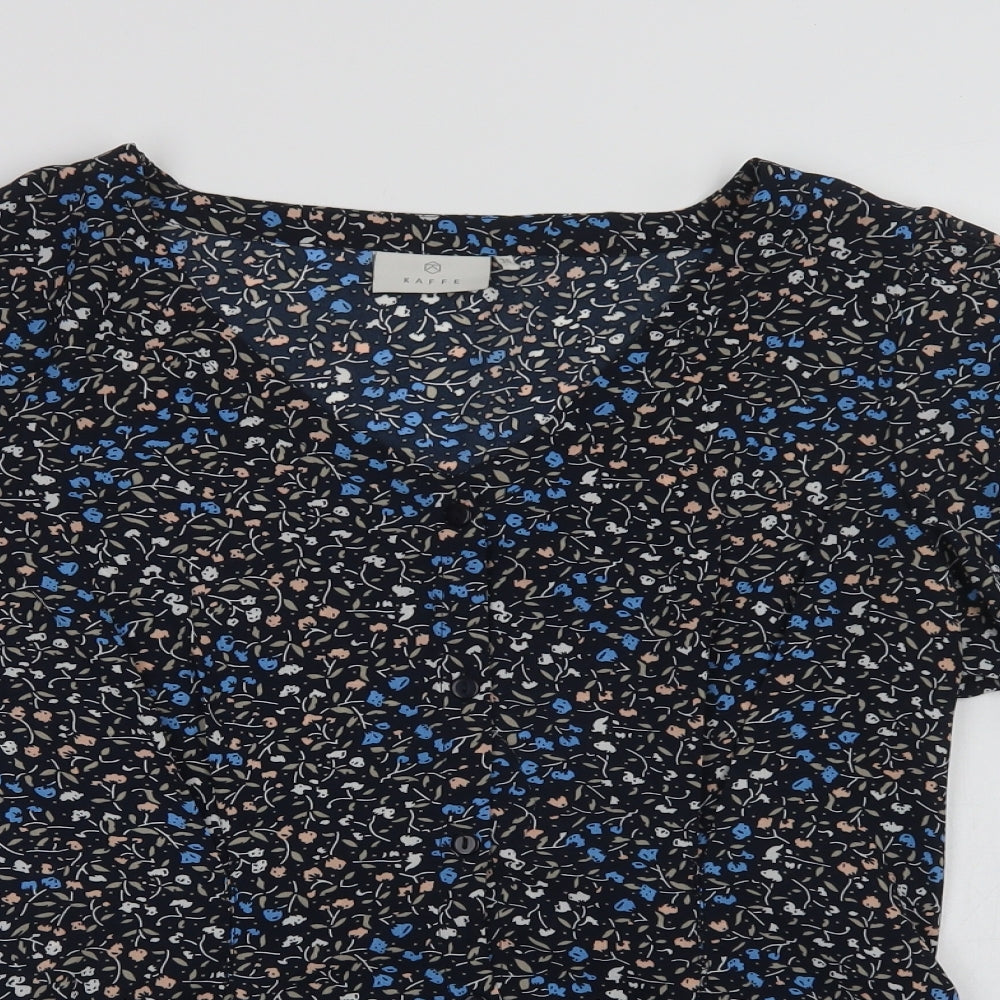 Kaffe Womens Blue Floral Polyester Basic Blouse Size 8 V-Neck