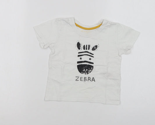Primark Baby White  Cotton Basic T-Shirt Size 12-18 Months Crew Neck  - Zebra