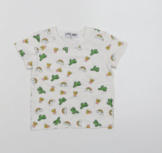 Little Boy Baby White Geometric Cotton Basic T-Shirt Size 12 Months Crew Neck  - Cactus And Rainbows