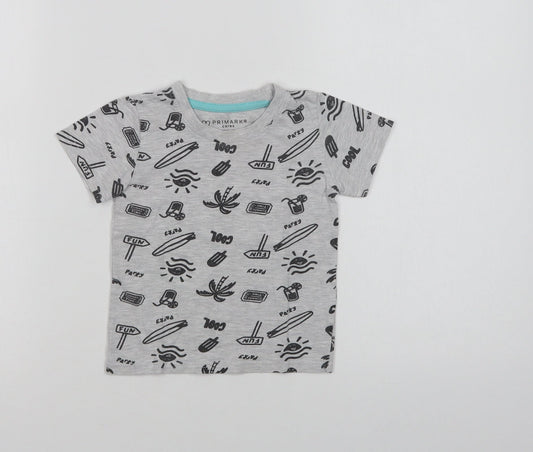 Primark Baby Grey Geometric Cotton Basic T-Shirt Size 12-18 Months Crew Neck